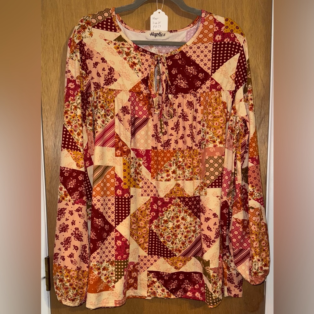 Haptics Patchwork Print, Front-Tie, Size 2x - image 1